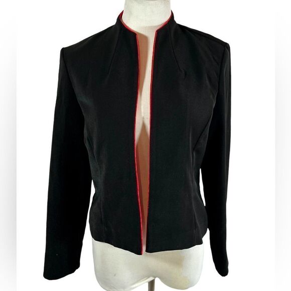 Vintage Positive Attitude Black Open Blazer Red Lining Chic Professional - Picture 1 of 11
